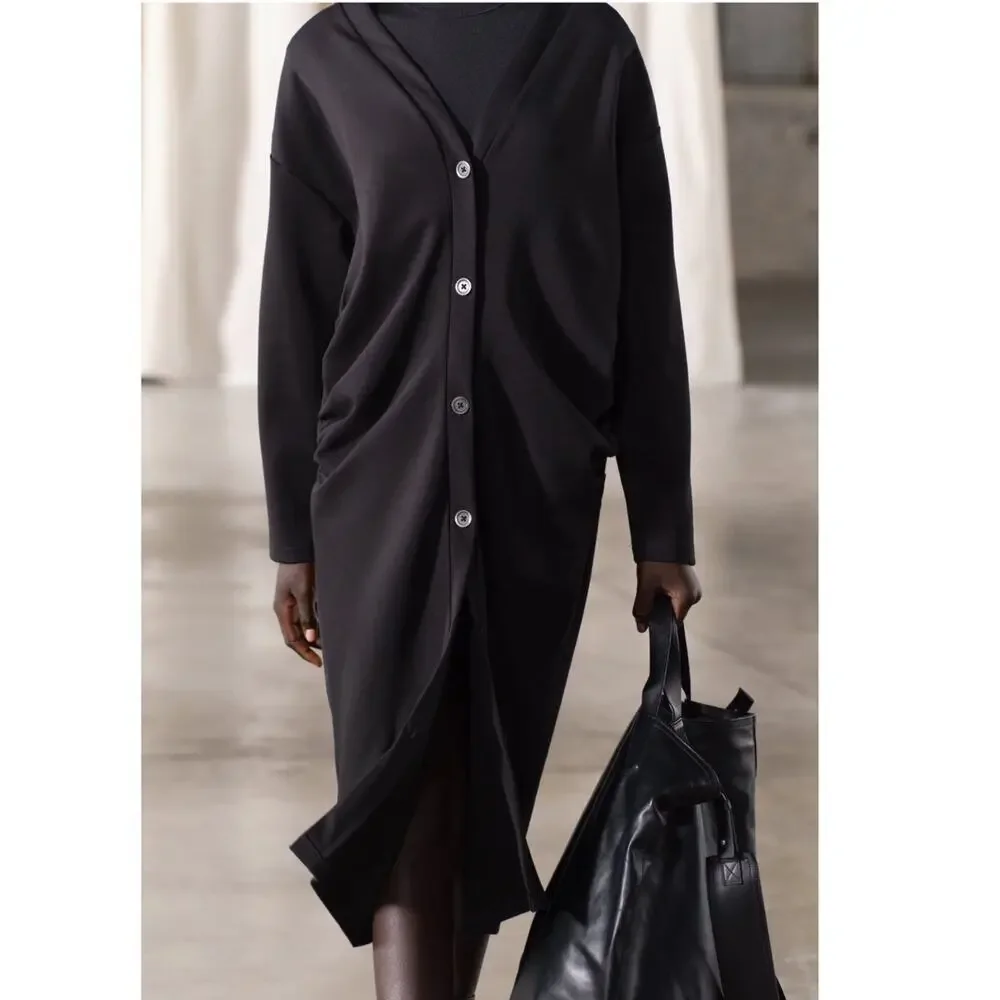 NWT-Zara-RUCHED LONG INTERLOCK JACKET-Small
